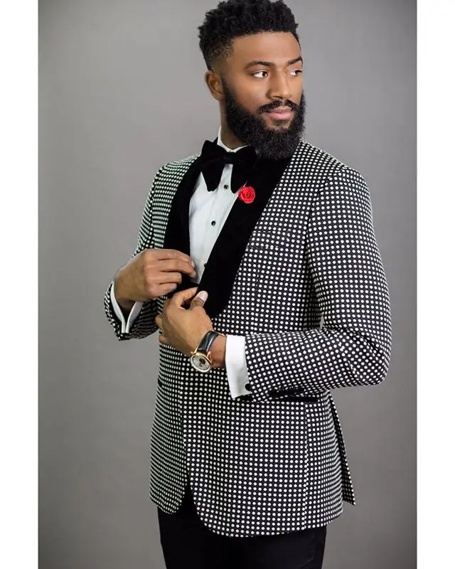 

2021 Classic Black Dot Mens Tuxedo Groom Suit Men for Wedding Suits Best Man Blazer Pants Shawl Lapel Prom Party Terno Masculino