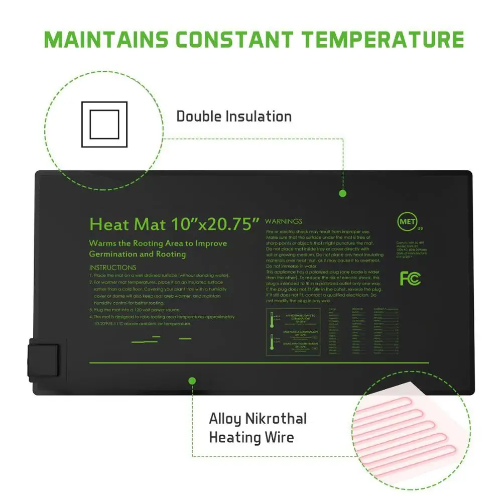 Durable Waterproof Seedling Heat Mat Warm Hydroponic Heating Pad 10\