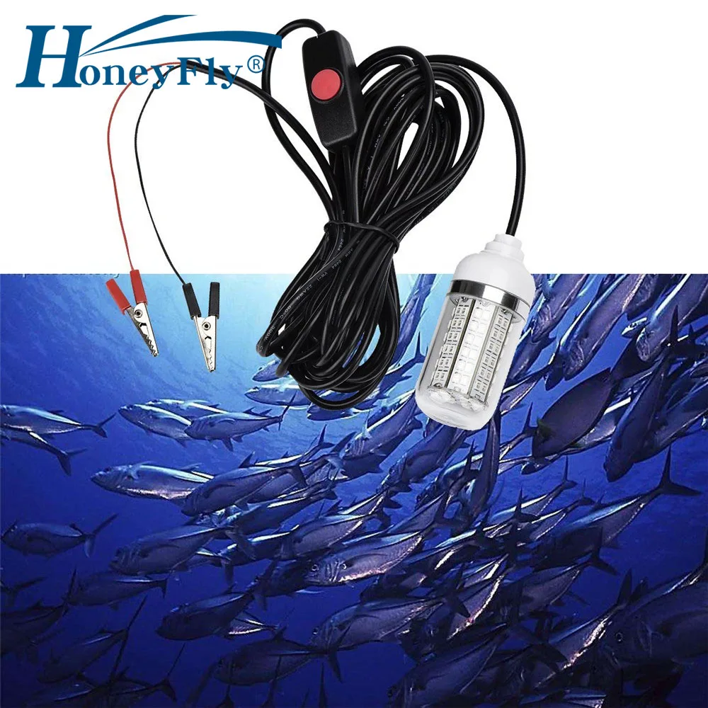 HoneyFly LED Fishing Lamp 108 BeadsDC 12V  Waterproof IP68 Lure Fish Finder Lamp Underwater Light Attracts Prawns Squid Krill