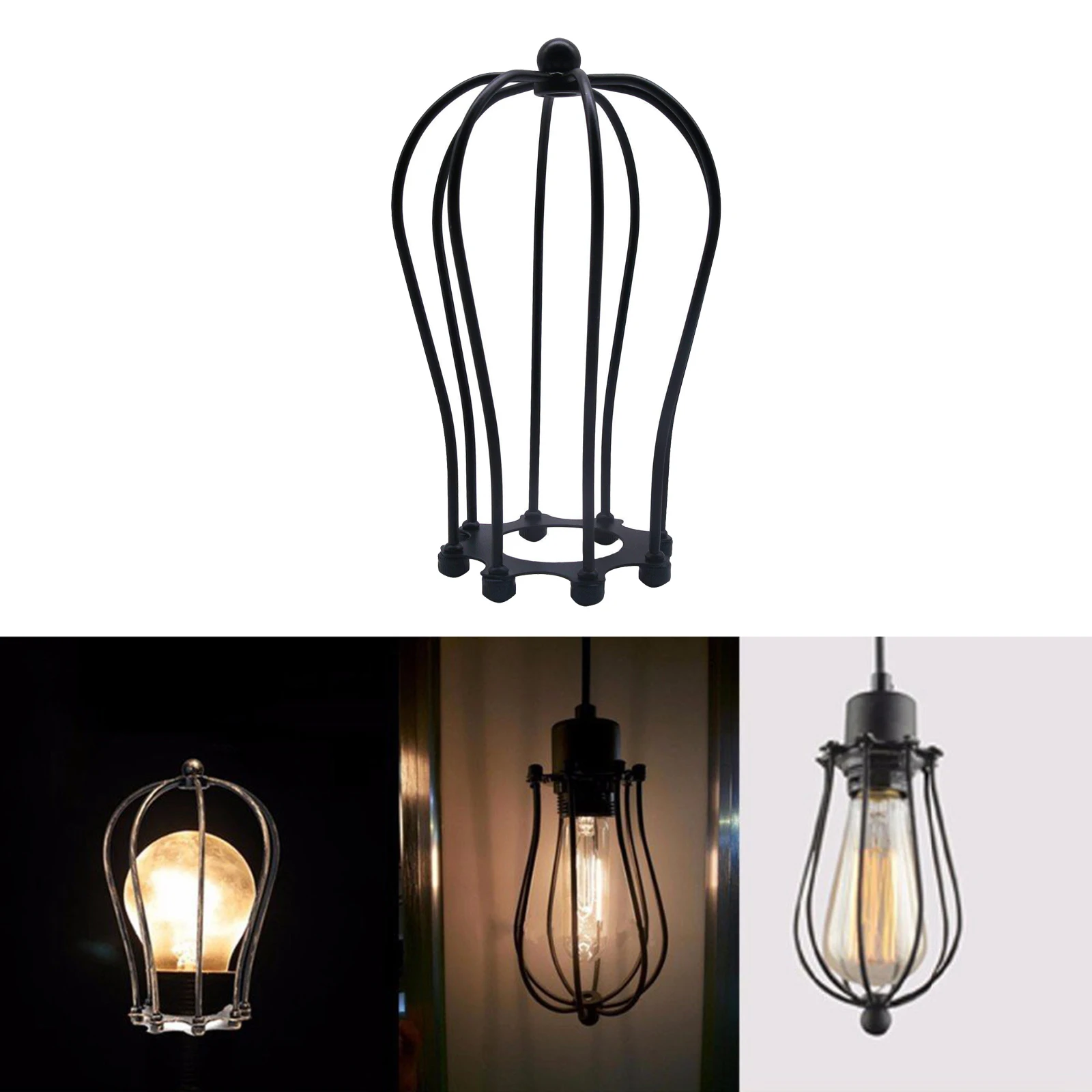 Retro Black Metal Wire Cage Loft Pendant Lamp Ceiling Light Shade Vintage Style Hanging Lighting E27 Base