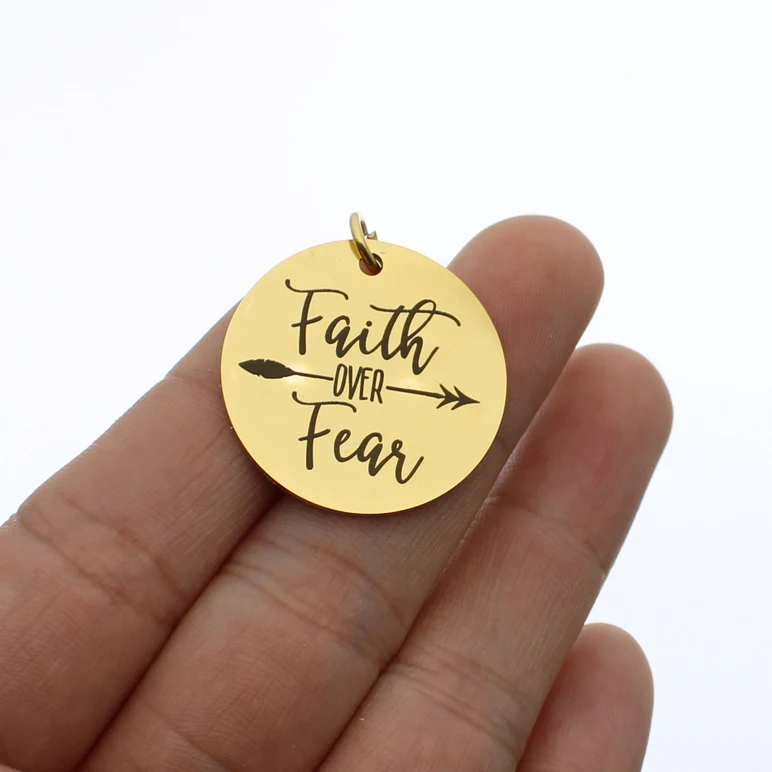 5pcs Faith over Fear Charm Stainless Steel Charms Tag For DIY Jewelry Making