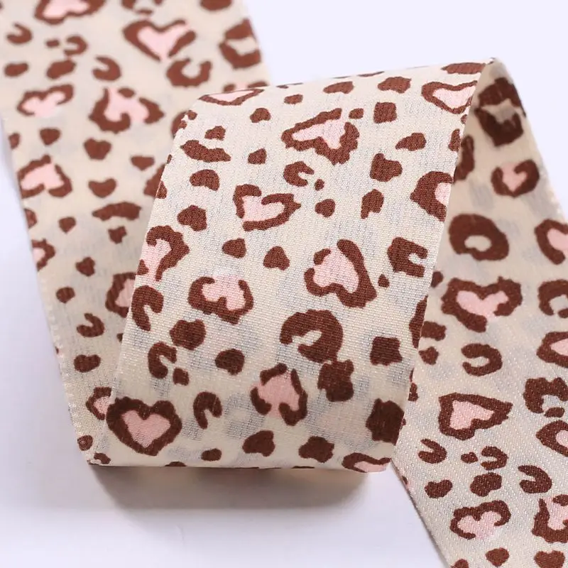 Double SideLeopard Printed Ribbons For Hair Bows Cotton Polyester Material Tape Wholesale Craft Supplies 4cm Scrapbooking Home