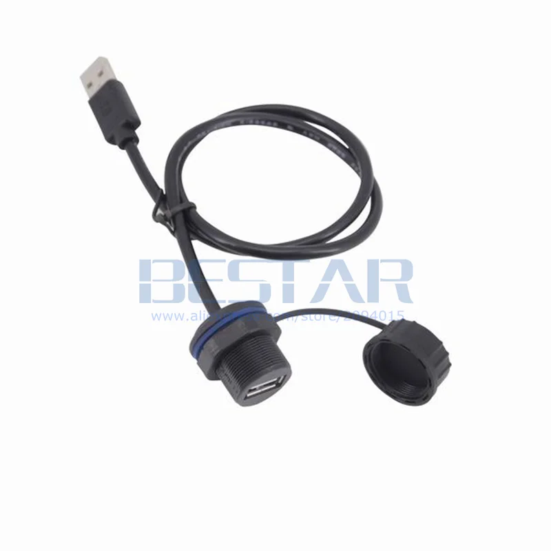 Adaptador de montaje de Panel de enchufe hembra USB M20, conector USB 2,0, resistente al agua, extensor de cable de extensión IP68 con tapa