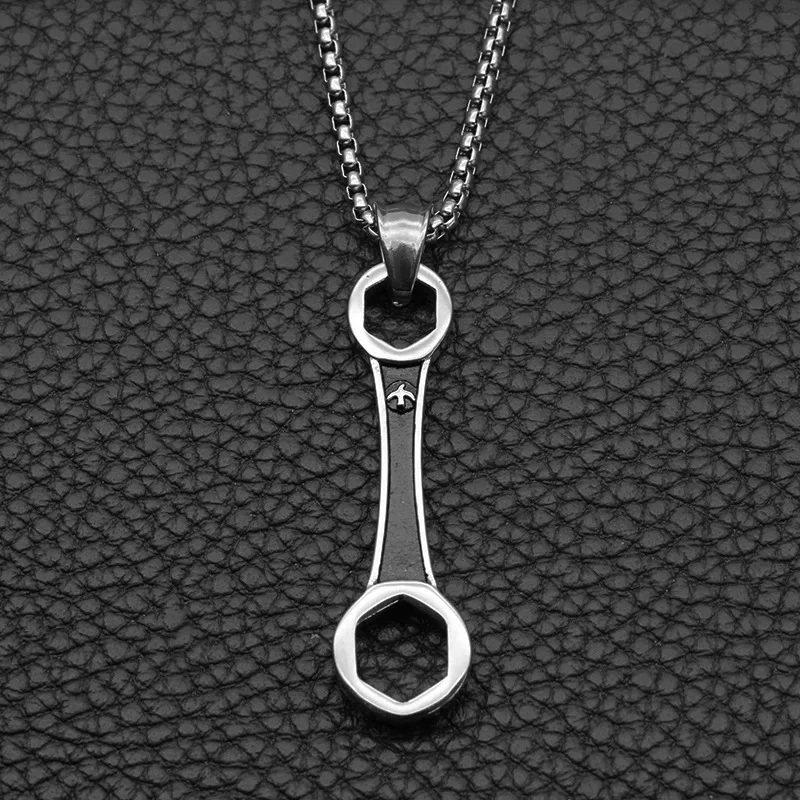 Hip Hop Men\'s Stainless Steel Wrench Spanner Pendants Necklace for Men Mechanic Tool Jewelry Link Chain Punk Gifts Collier