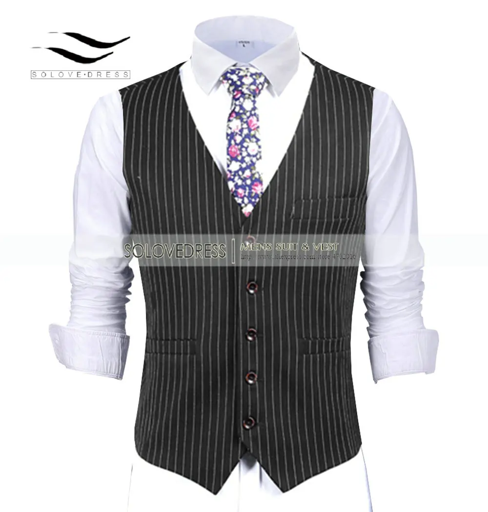 Men\'s Formal Vest Casual Pinstripe Slim Fit V Neck for Wedding Groomsmen Mens Waistcoat Green/Black/Brown