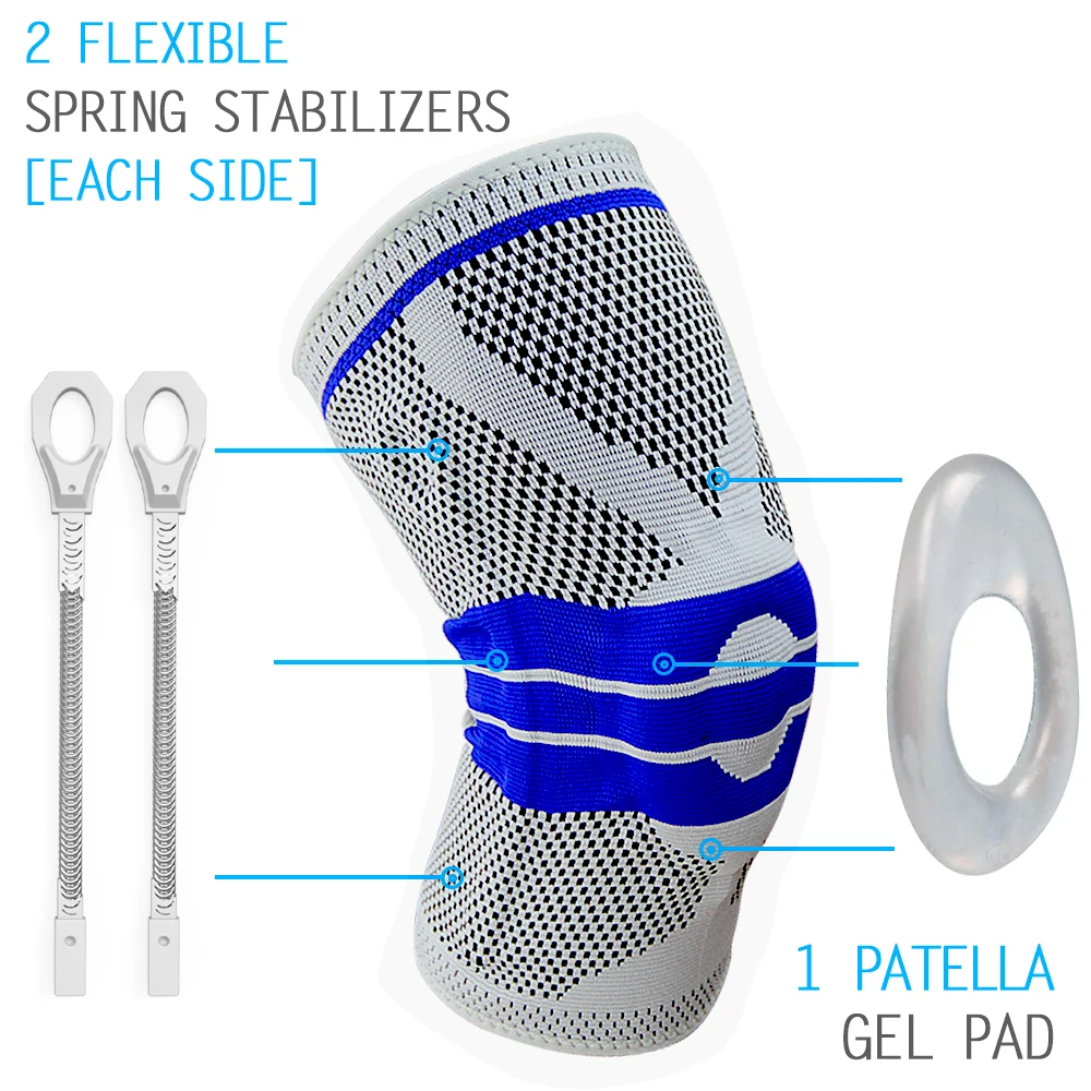 Rodillera con estabilizadores laterales y almohadilla de Gel de silicona, soporte de rodilla, manga de compresión para trotar, artritis, desgarro de menisco