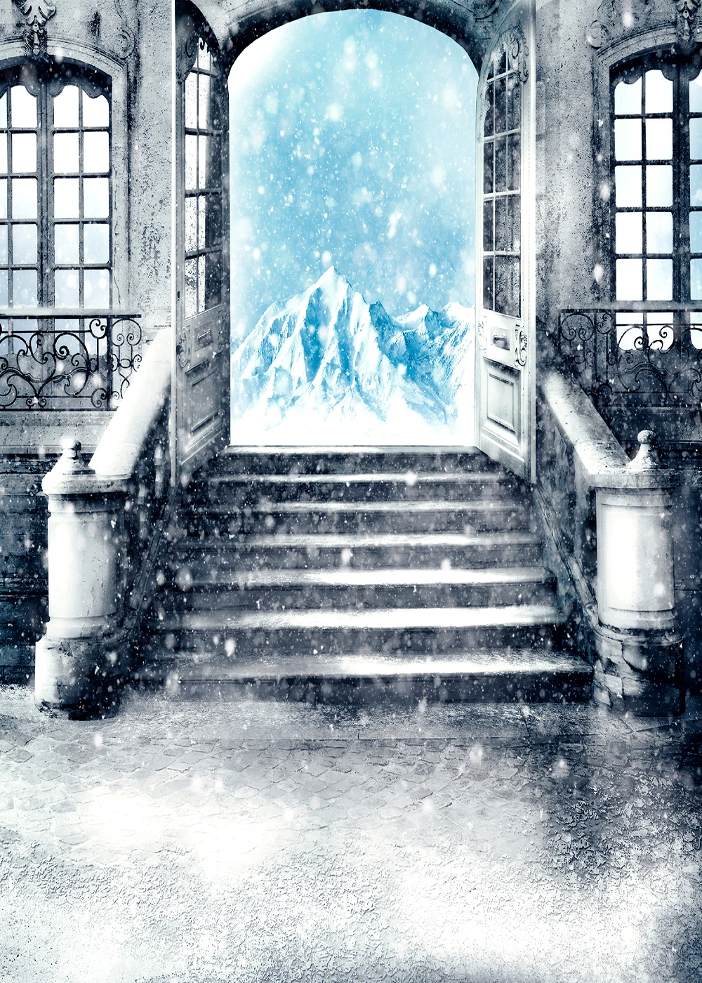 Capiscoการถ่ายภาพพื้นหลังฤดูหนาวWonderlandพระราชวังแช่แข็งระเบียงคริสต์มาสหิมะMountainฉากหลังPhotocall Photobooth