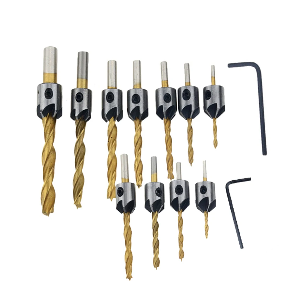 Titanium plated 4pcs/7pcs Useful HSS Woodworking Countersink Drill Bit Set Drill Press Set Chamfer Reamer Woodworking Tools