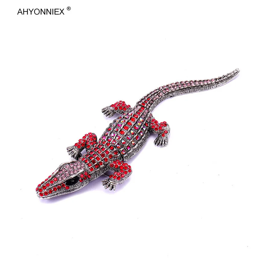 AHYONNIEX 1 PC Drip Resion Rhinestones Crocodile Alloy Brooch Fashion Small Animal Badge For Lady Clothes Bags Decorations