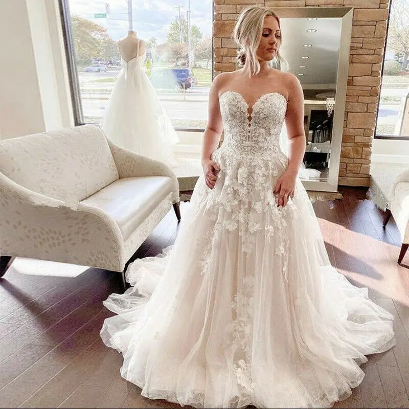 Vestidos de casamento querida a linha apliques tule princesa longo vestido de noiva corset tamanho personalizado vestidos de noiva tamanho grande