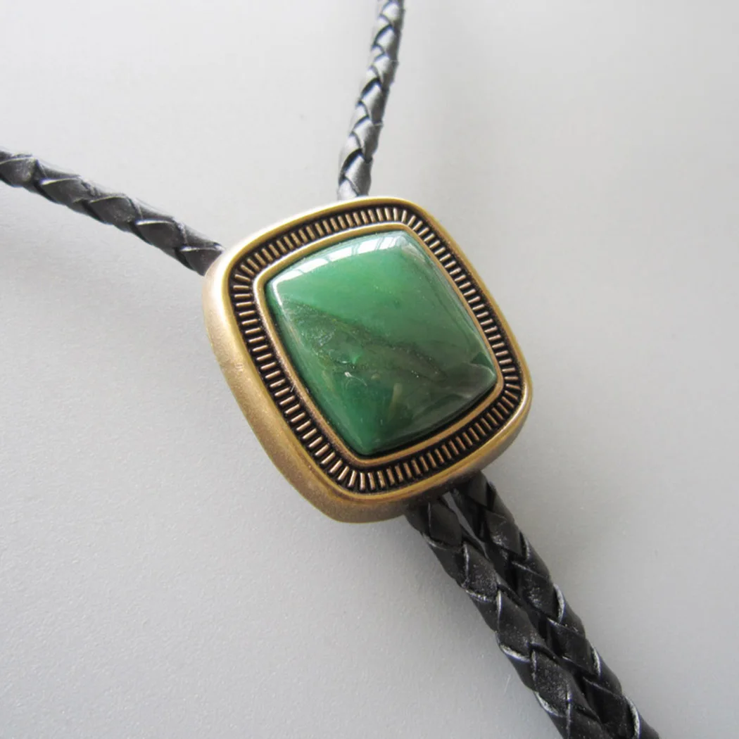 Vintage banhado a ouro artesanato natureza za greenstone bolo gravata pescoço gravata colar