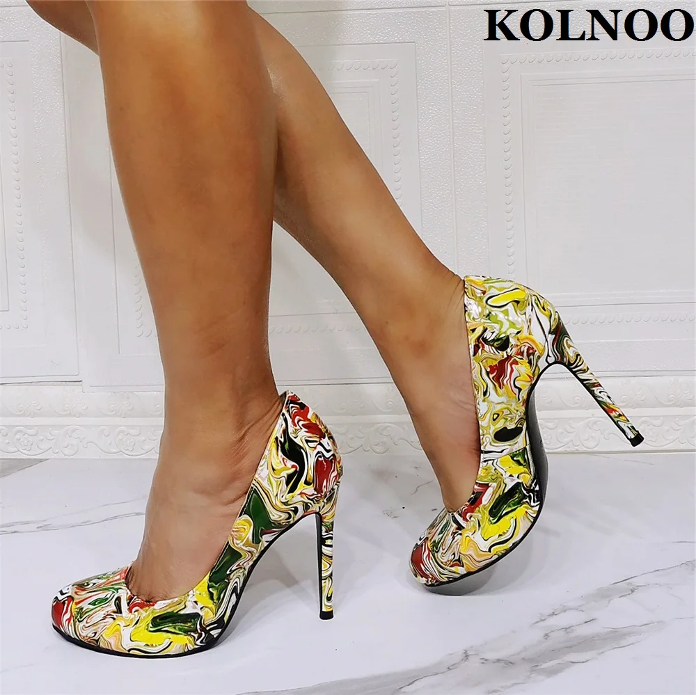 

Kolnoo New Real Photos Ladies High Heels Dress Shoes Printing Leather Slip-On Sexy Party Prom Pumps Evening Fashion Court Shoes