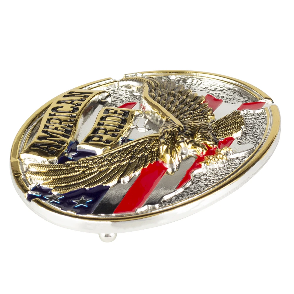 Fibbia per cintura American Pride Eagle Color oro e argento per uomo