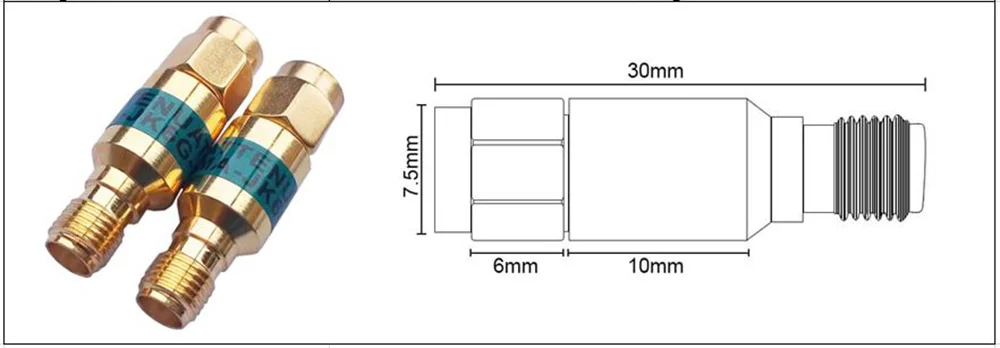 Atenuador RF Coaxial SMA macho a hembra, 1 piezas, 2W, 1/2/3/5/6/10/15/30db, conectores fijos SMA chapados en oro