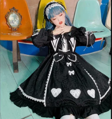 Kawaii mädchen gothic lolita op Süße prinzessin lolita kleid vintage spitze bowknot peter pan kragen laterne hülse viktorianischen kleid