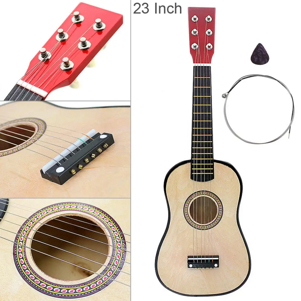 23 Inch Basswood Acoustic Guitar Wood Color 6 String Musical Instrument with Guitar Pick and String