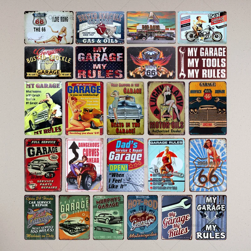 Plaques Dad's Garage Vintage Metal s Motorcycle Bar Pub Club Wall Stickers Garage Home Decor Plates 20*30cm N137