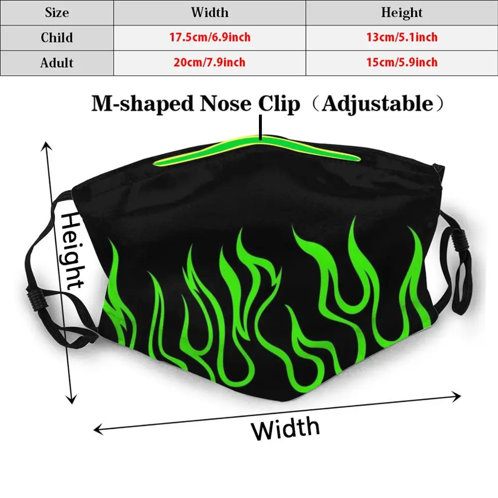 Green Flames Print Washable Filter Anti Dust Mouth Mask Billie Creepy Font Belly Ache Bellyache Horror Font Vsco Girl Tumblr