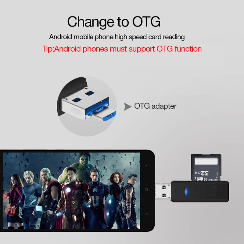 Ginsley Multi Card Reader USB3.0 SD/Micro SD TF OTG Smart Memory Card adattatore per Laptop usb tipo C Cardreader