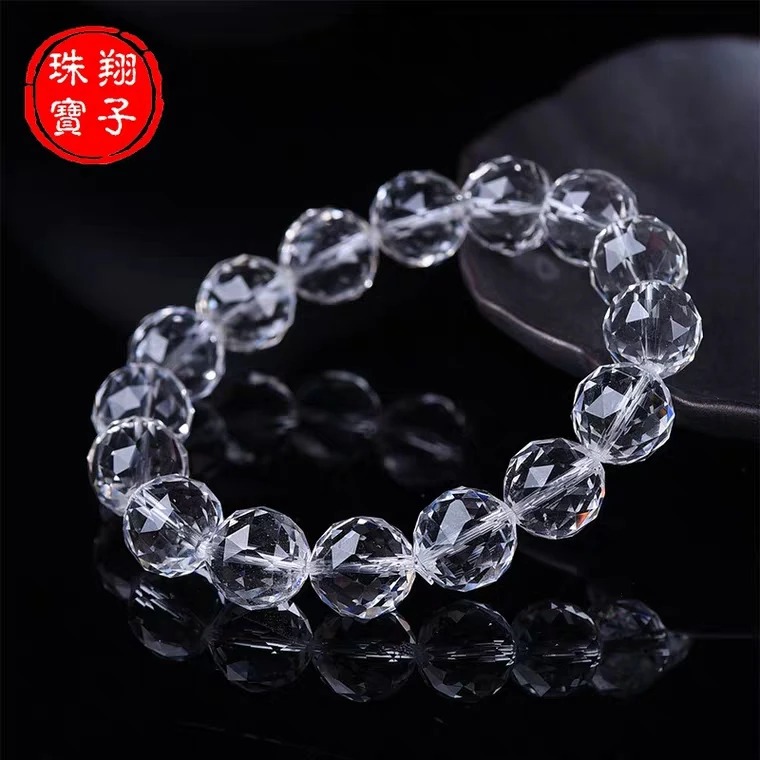 Natural White Quartz Crystal Faceted Bead Bracelet 8mm 10mm 12mm 14mm Crystal Round Beads Bracelet Women Stretch AAAAA