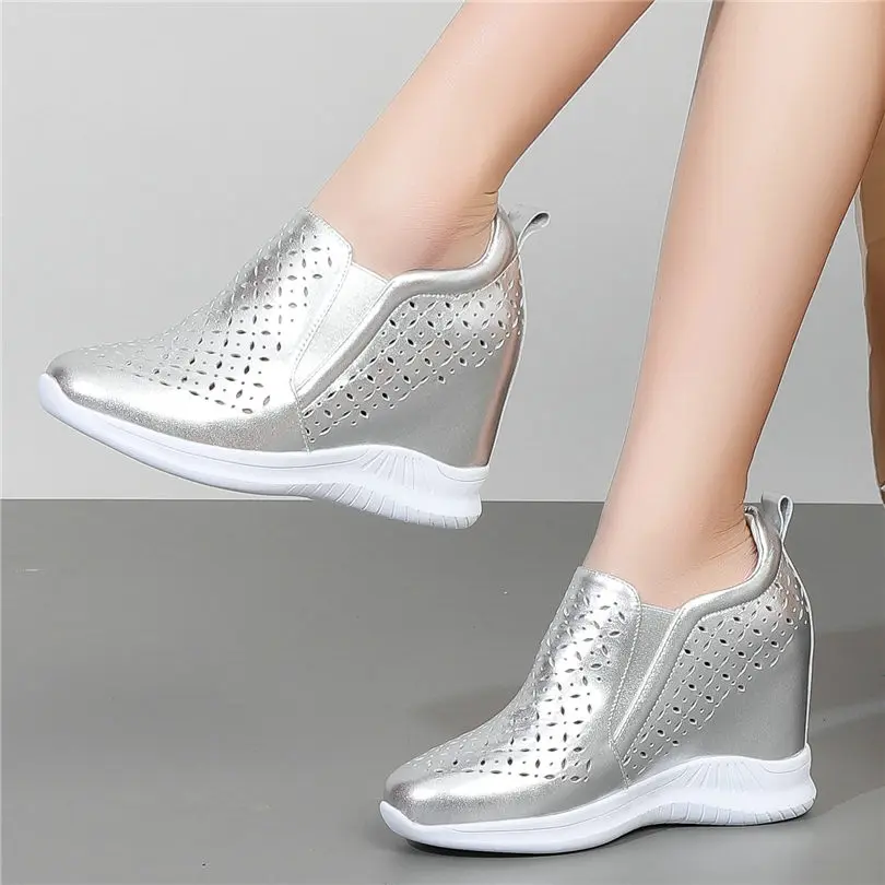 

Summer Trainers Women Cow Leather Wedges High Heel Ankle Boots Female Outdoor Platform Oxfords Shoes Breathable Fashion Sneakers