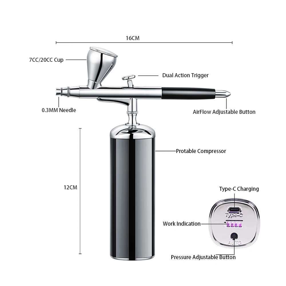 Integrated Mini Cordless Airbrush Barber Makeup Kit Machine System Air Brush Compressor With Trigger Gun Wireless