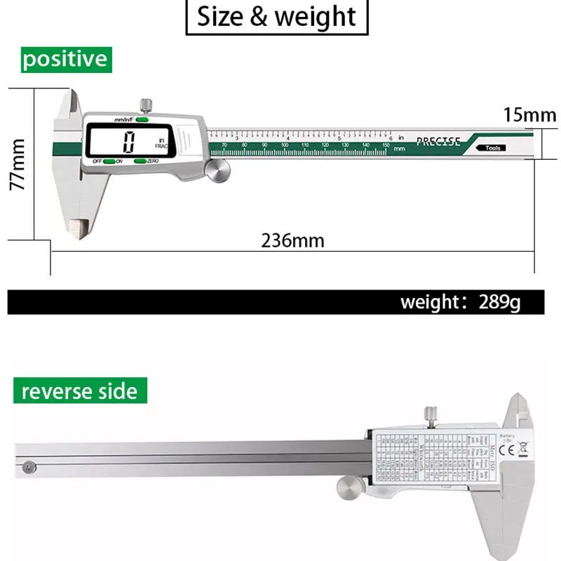 Stainless Steel Digital LCD Display Caliper 150mm Fraction MM Inch 0.01mm Precision LCD Vernier Caliper Measuring Tools With Box