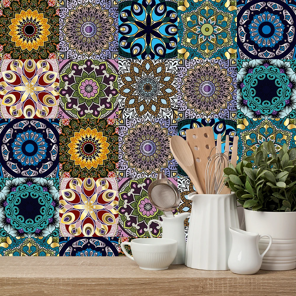 Traumblauer Wandaufkleber im Mandala-Stil mit mattierter Oberfläche, rutschfeste Fliesen-Dekorationsfolie für Fliesen/Boden in Küche, Badezimmer, Kunstwandbild – Detail 35