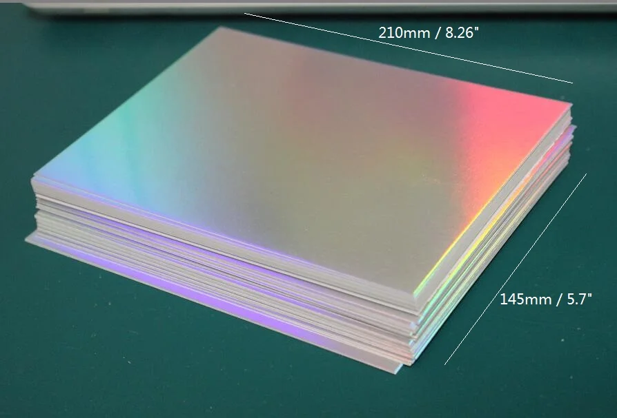 Size A5 Single Side Holographic Rainbow Silver Glossy 250GSM Thick Paper Cardstock Card 10/20/50 - You Choose Quantity