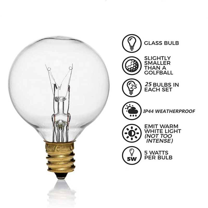 LemonBest 25 Tungsten Replacement Filament Transparent Light Bulb String Spare Accessories Incandescent Light Bulb Decoration