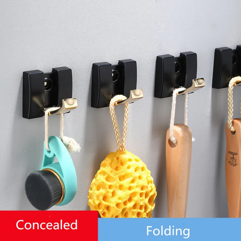 Tuqiu Robe Hook Folding Clothes Hook Black Gold Clothes Rack Hanger Towel hanger Aluminum kitchen hook Door Hanger Wall Mounted