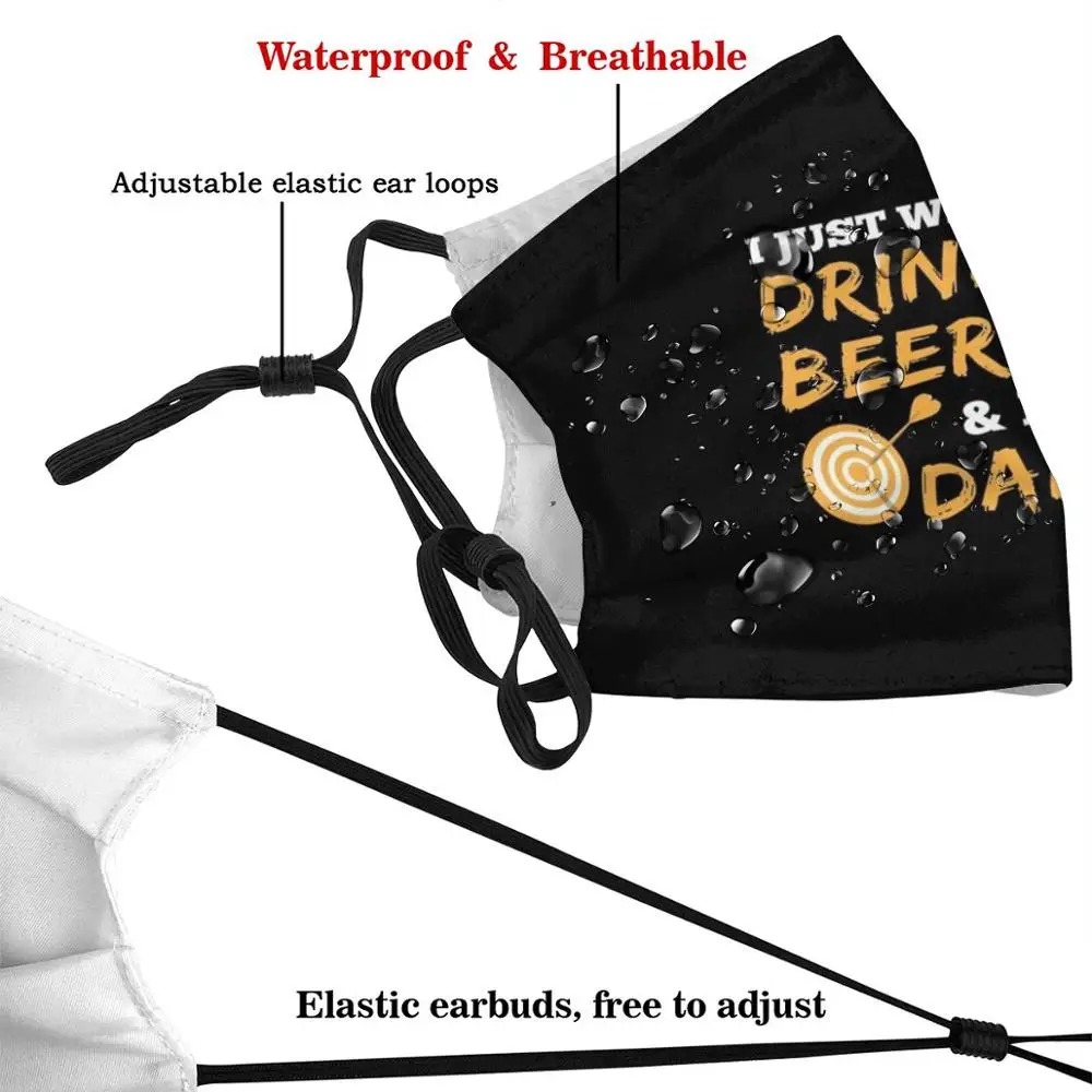 Voglio solo bere birra e giocare a freccette stampa Bullseye filtro lavabile maschera antipolvere per la bocca freccette Bullseye lancio di freccette