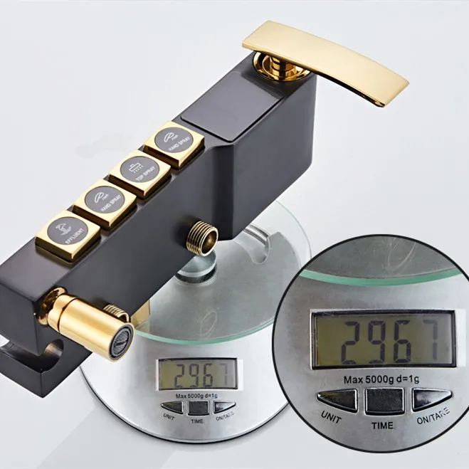 Imagem -06 - Sdsn-conjunto de Chuveiro Quadrado para Banheiro Torneira de Chuveiro de Latão Chuveiro de Banho Digital Preto e Dourado Qualidade 10 em