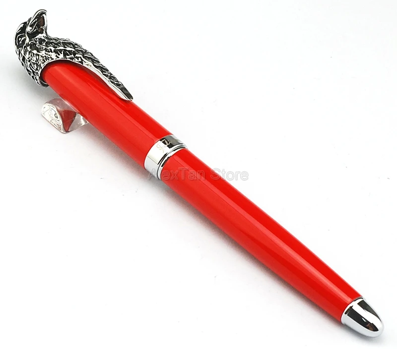 Fuliwen Metal Owl Roller Ball Pen Eagle Head Clip Unique Style Red Barrel Gift Pen For Office & Home Writing Pens