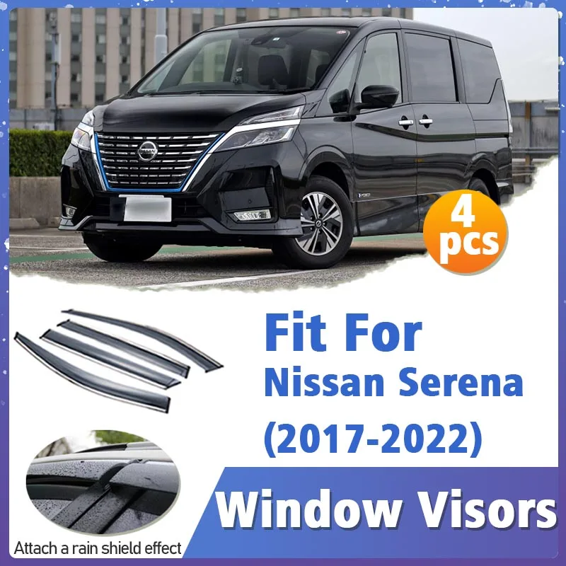 

Window Visor Guard for Nissan Serena 2017-2022 Vent Cover Trim Awnings Shelters Protection Sun Rain Deflector Auto Accessories