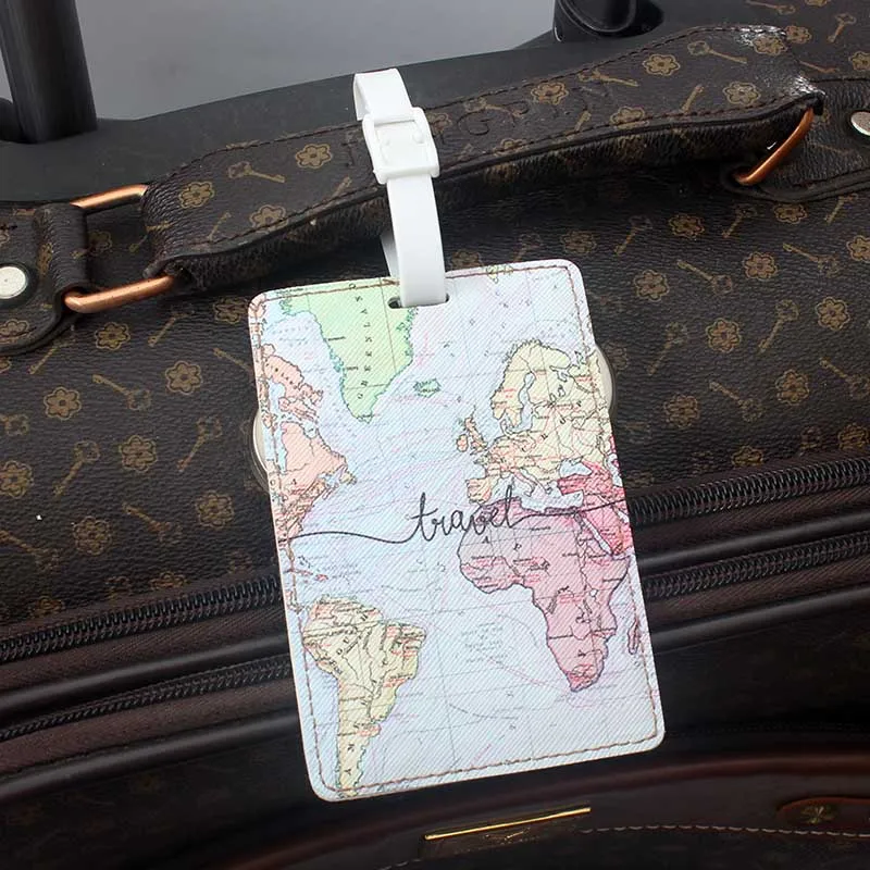 Creative World Map High Quality Travel Accessories Luggage Tag PU Suitcase ID Addres Holder Baggage Boarding Tag Portable Label