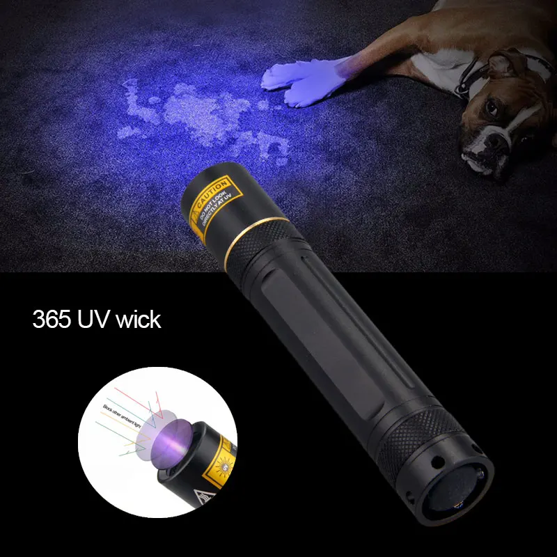 5W Tactical Hunting Flashlight UV Pen Light 365nm Ultraviolet Blacklight Detector for Dog Urine+18650 Battery+USB Charger