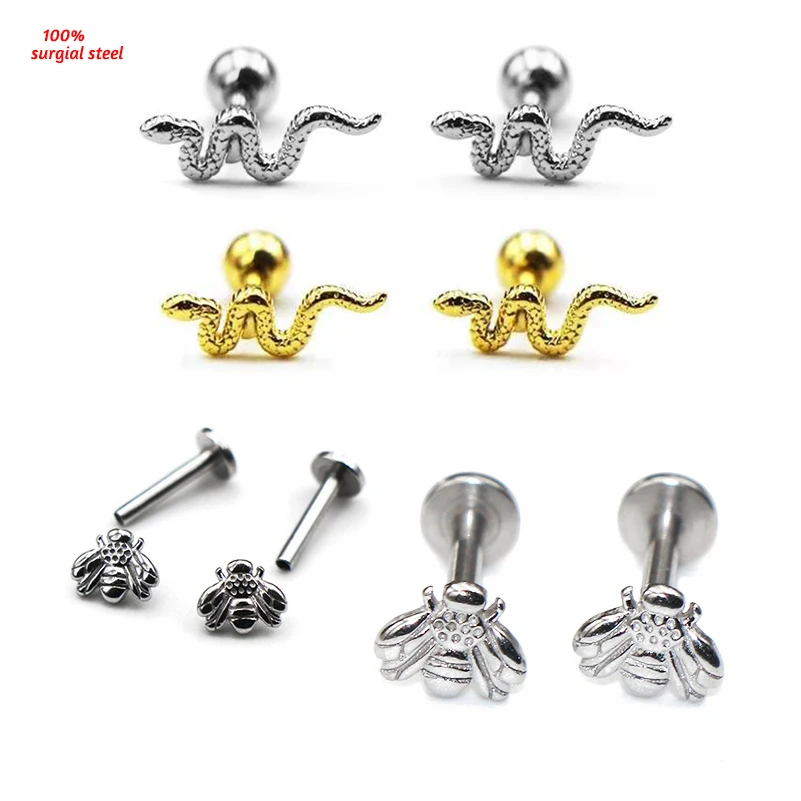 1Pc 100% Surgical Steel Barbell Studs Helix Tragus Rook Piercing Crystal Stars Conch flat back cartilage earring Jewelry Stud