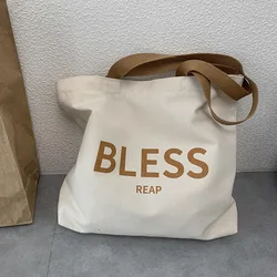 Borsa Shopper a tracolla in tela per studenti da donna borsa da donna in tessuto di cotone con lettera grande 