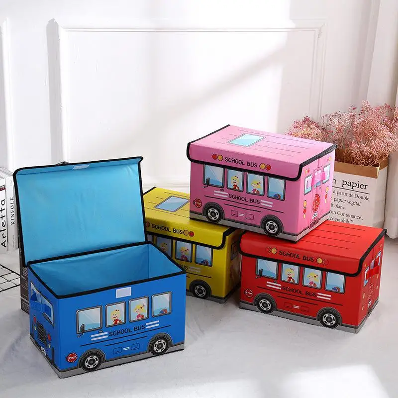 Cartoon School Bus Storage Box Foldable Clothing Toy Sundries Storage Box Multifunctional Desktop Organizer Home Office Supplies