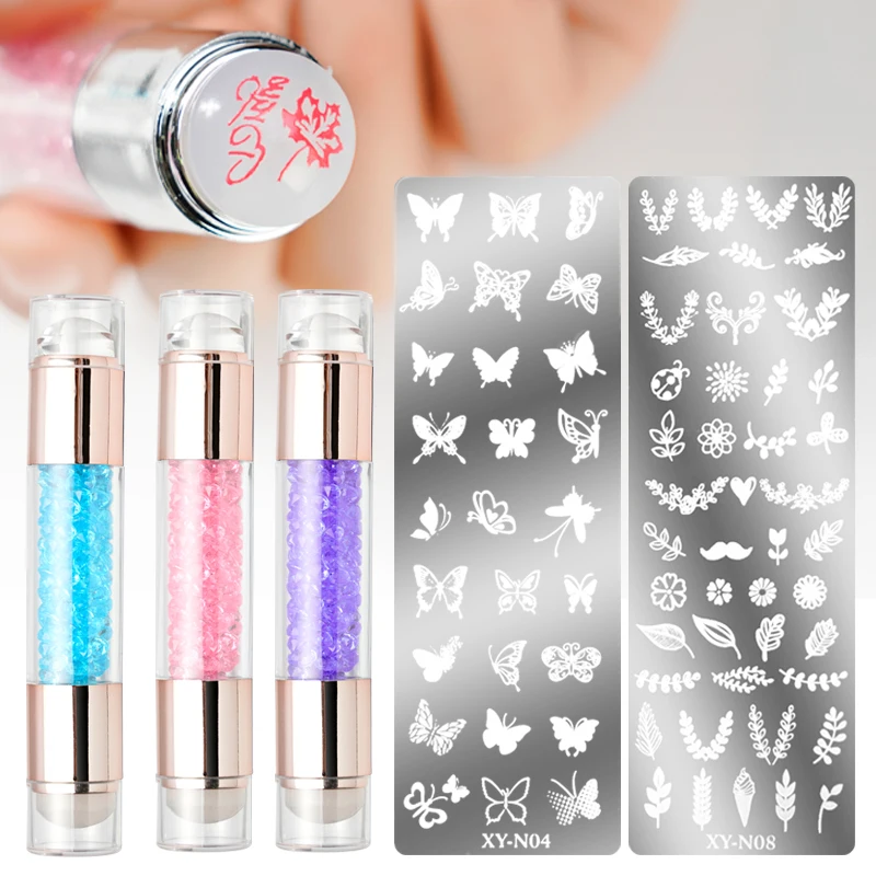 3pcs Nail Stamping Art Set Double Head Silicone Stamper Side modello casuale 11.5*2cm Milky Silicone Easy Print Stamper Kit % $