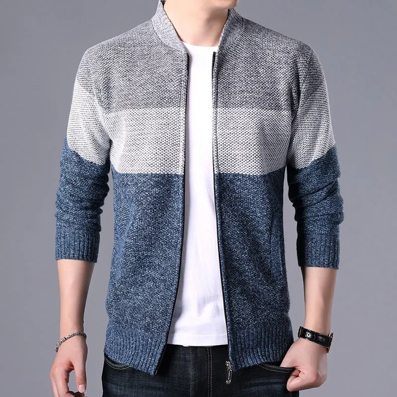 Men\'s Sweats Slim Fit Patchwork Knited Cardigan Coats Brand Clothing Knitwear Sweatercoats Tops Outerwear Zipper Jacket Winter