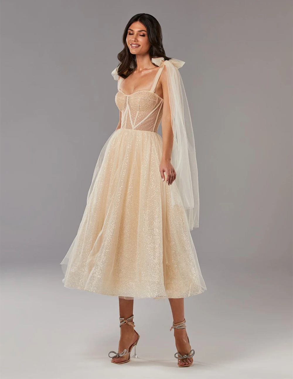 Sevintage Shinny จุด Tulle Prom Dresses สปาเก็ตตี้สายรัดสายชุดราตรีแขนกุด Sweetheart สั้นชุด2021