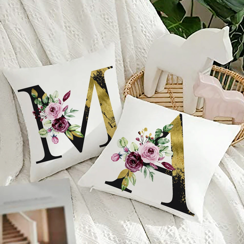 

Alphabet Flower A-Z Polyester Pillowcase Home Sofa Cushion Cover Living Room Decor Pillow Cases Coffee Shop Throw Pillow Covers