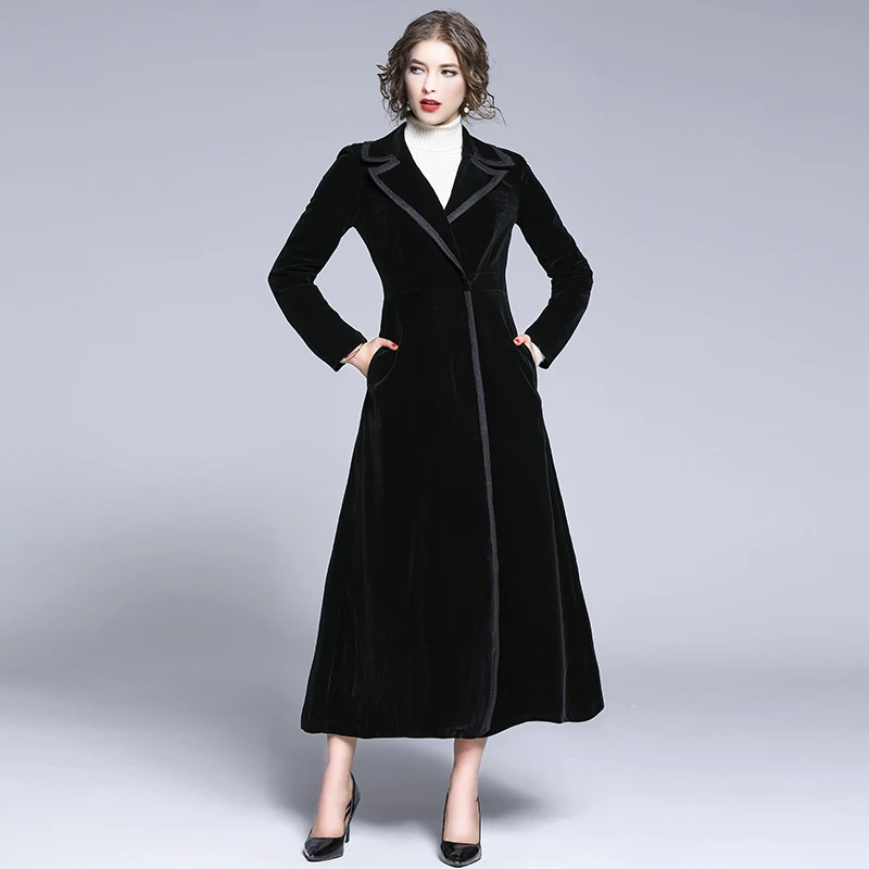 

ZUOMAN Women Autumn & Winter Elegant Velvet Trench Coat Female High Quality Designer X-Long Vintage Outerwear & Coats