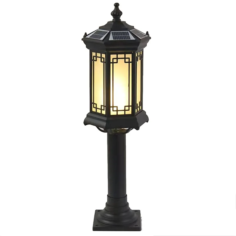 DLMH Black Lawn Lamp Outdoor Retro LED Lighting Waterproof Classical for Home Villa Path Garden Solar