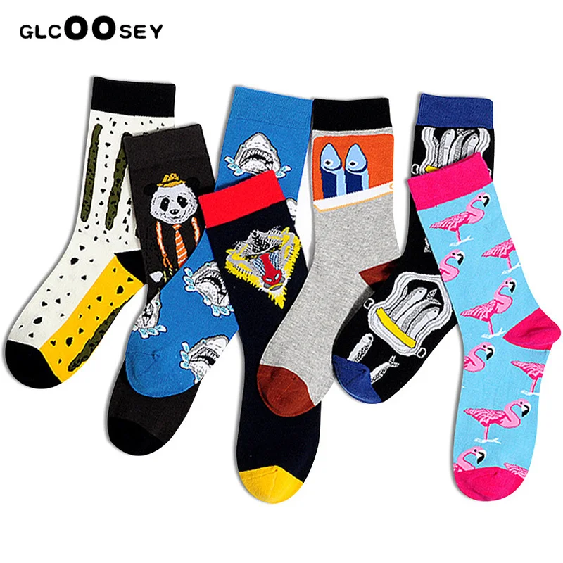 

Men Cotton Socks Hip Hop Streets Fashion Couple Harajuku Trend Personality Funny Crocodile Panda Wolf Head Shark Zebra Long Sock