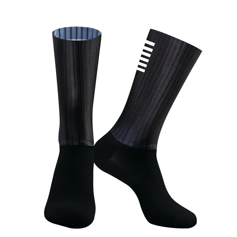 YKYW nero bianco antiscivolo calzini da ciclismo da uomo in Silicone calzini aerodinamici traspiranti da uomo bicicletta Sport Running MTB Bike Whiteline Socks