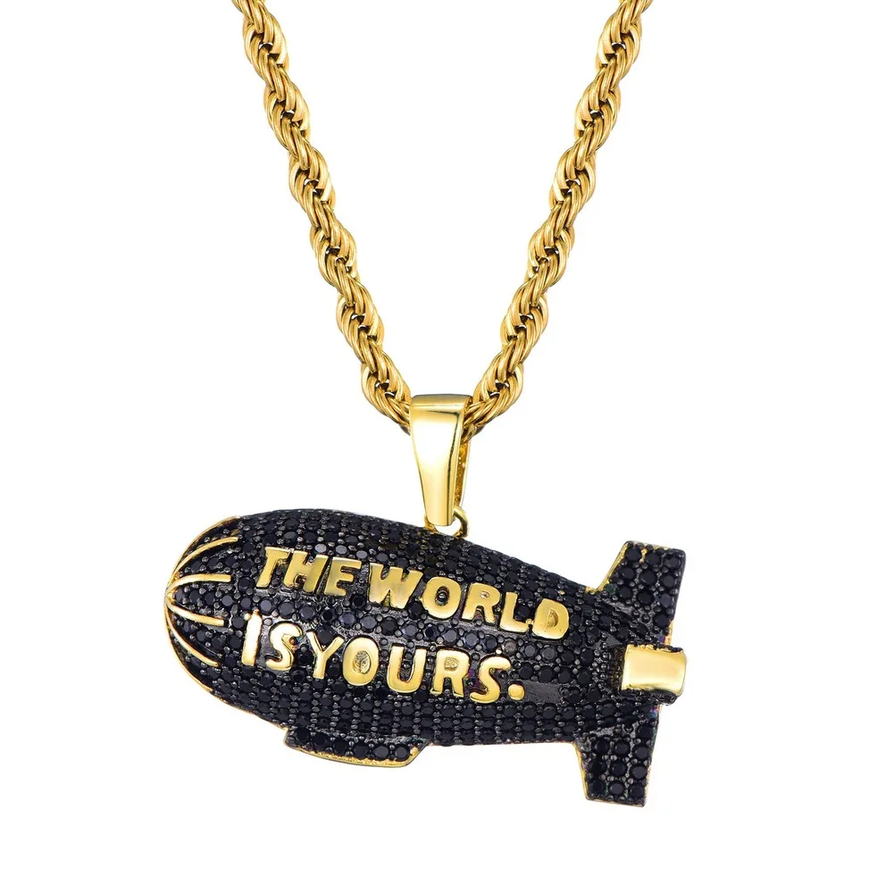 

Ice Out Cubic AAA+ Zircon Hot Air Balloon Pendant Necklace Men with Rope Chain Hip Hop Gold Color Charm Jewelry for Men Women