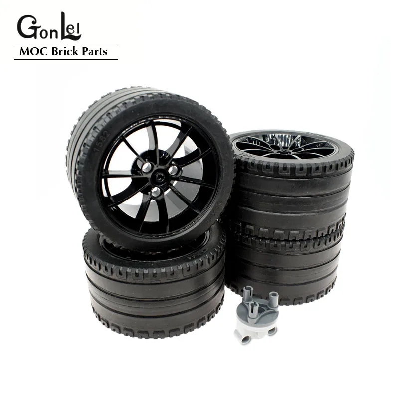 4Pcs/Lot Technical Straight Tread 23800 Wheel 23799 Black Tyre ZR Racing Large Car MOC Building Blocks Bricks DIY Toys For 42056